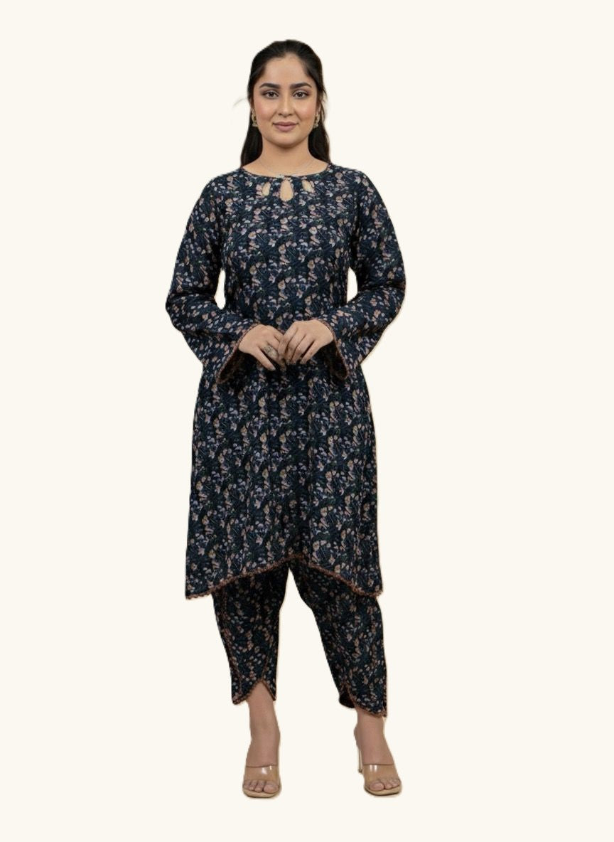 Full-Length Floral Printed Linen Suit