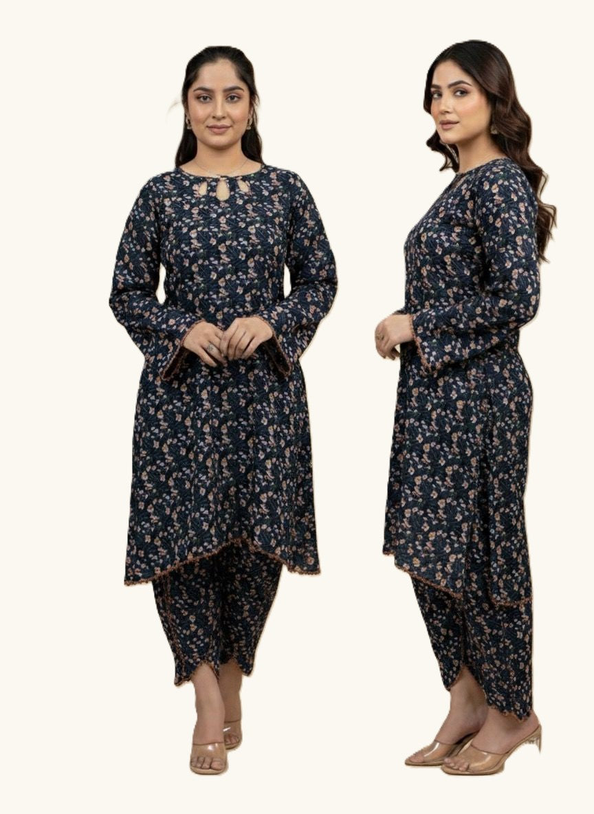 Full-Length Floral Printed Linen Suit