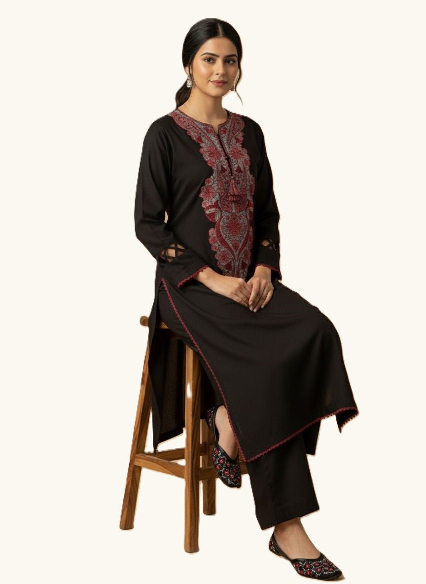 Black Embroidered Marina 2-Piece Suit