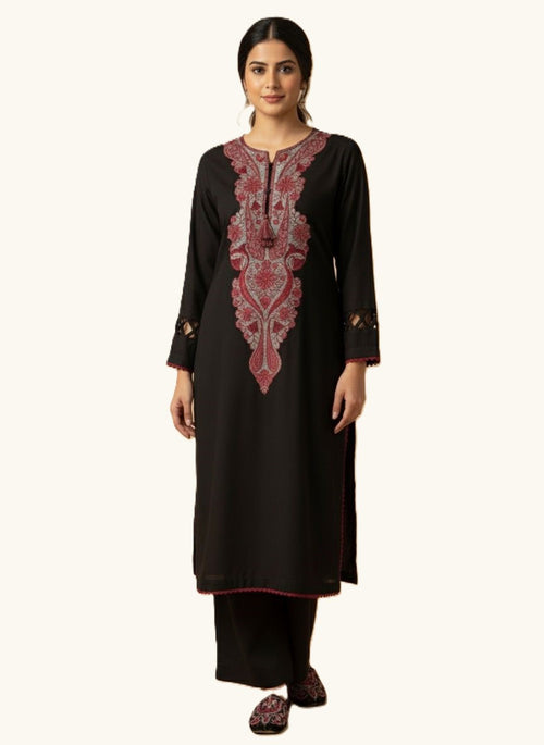 Black Embroidered Marina 2-Piece Suit