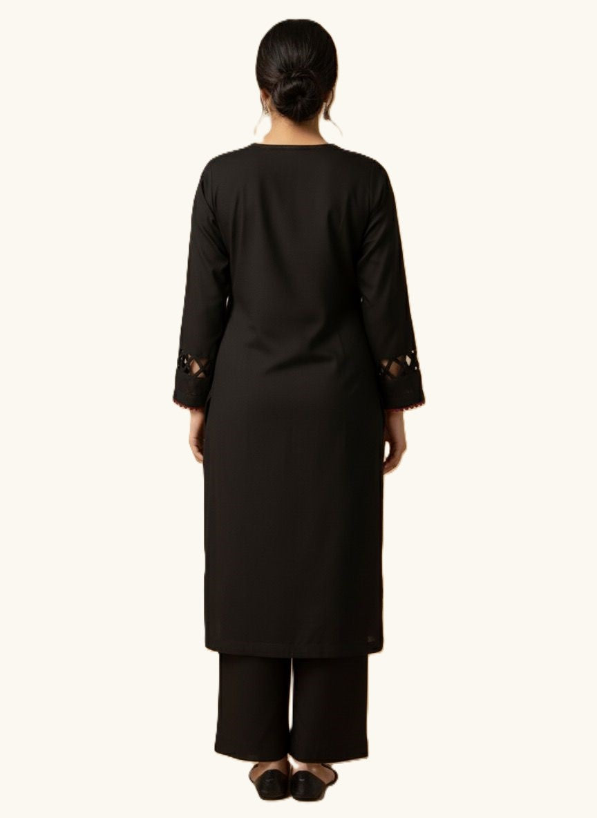 Black Embroidered Marina 2-Piece Suit