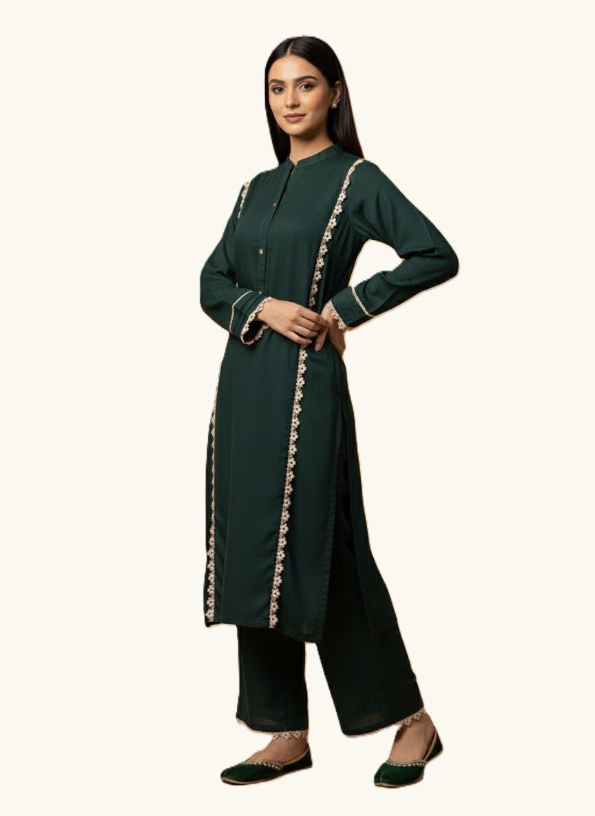 Bottle Green Marina 2-Piece Suit – Lace Trim Edition